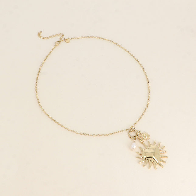 Collier - coeur, soleil et perle d'eau douce
