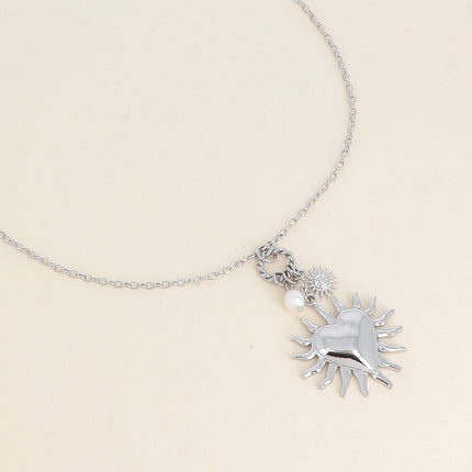 Necklace - heart, sun and freshwater pearl