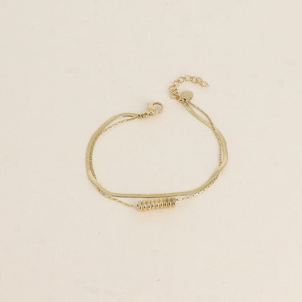 Bracelet Bancha - 2 rangs, maille miroir et maille type vénitienne avec pendentif cylindrique strié