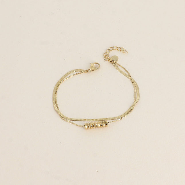 Bracelet Bancha - 2 rangs, maille miroir et maille type vénitienne avec pendentif cylindrique strié