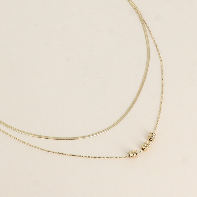 Bancha Necklace - 2 rows, mirror chain and Venetian-style chain with 3 ridged cylinder pendant