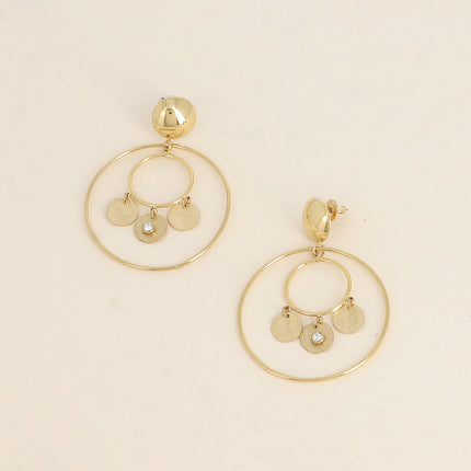 Boucles pendantes - pièce ronde, d'anneaux pendants et de pampilles rondes effet pailletées avec oxydes de zirconium
