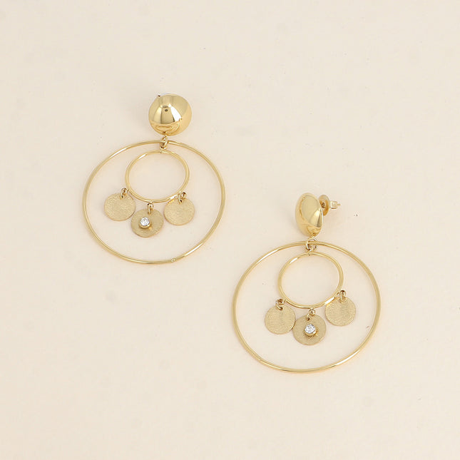 Boucles pendantes - pièce ronde, d'anneaux pendants et de pampilles rondes effet pailletées avec oxydes de zirconium
