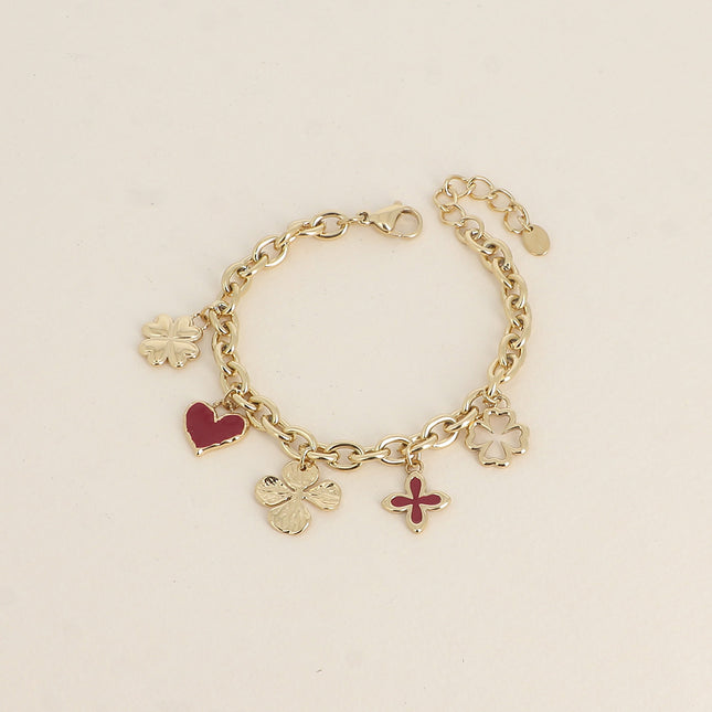 Bracelet - trèfles, coeurs, émail