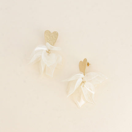 Cappuccino Dangle Earrings - textured heart and acetate dangle pieces