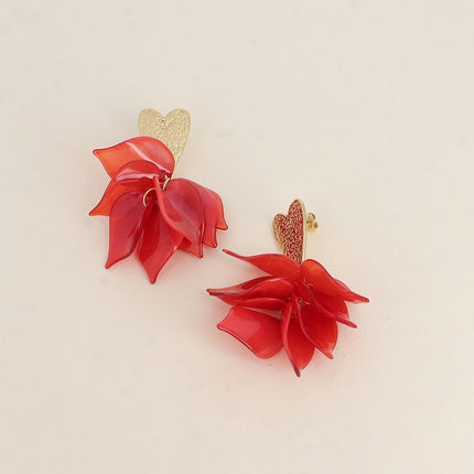 Cappuccino Dangle Earrings - textured heart and acetate dangle pieces