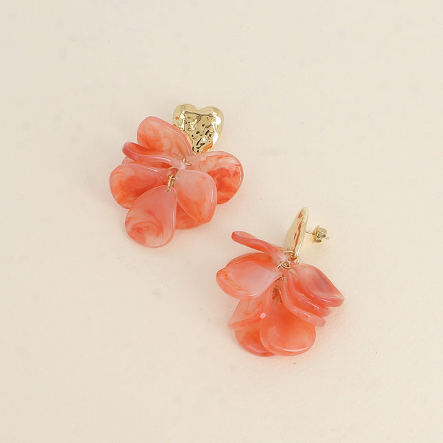 Dangle earrings - textured heart and acetate drop pieces