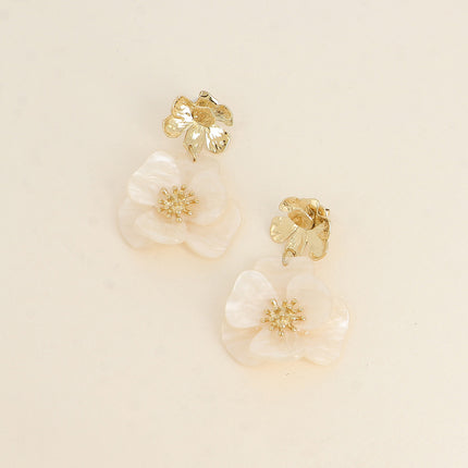 Dangle earrings - textured flower and acetate drop pieces