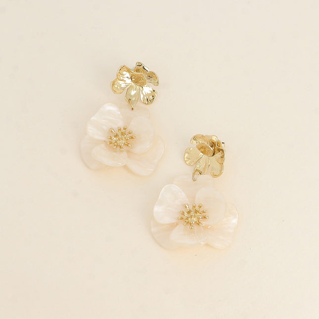 Dangle earrings - textured flower and acetate drop pieces
