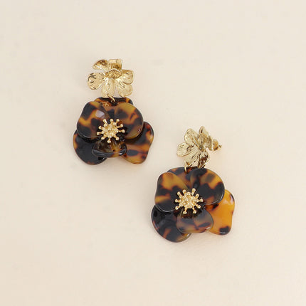 Dangle earrings - textured flower and acetate drop pieces