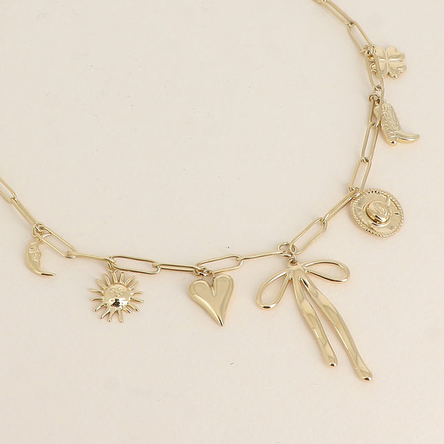 Necklace - moon, sun, heart, bow tie, hat, boot, clover