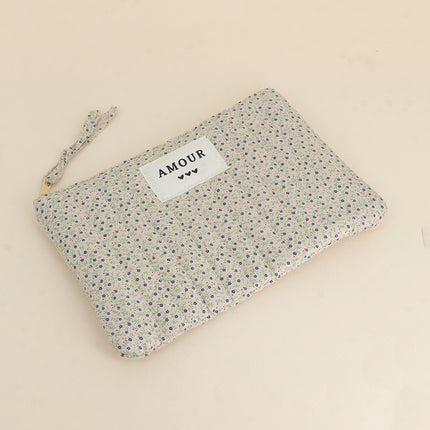 Trousse côtelée - AMOUR et coeur, motifs fleuris imprimés