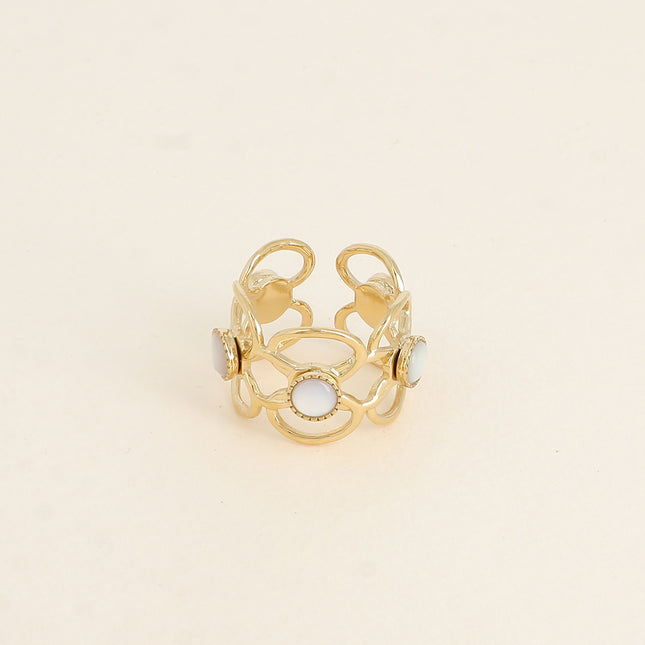 Zinia Ring - 5 openwork floral motifs and natural stones