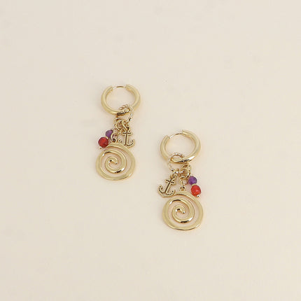 Creole earrings - snail shell, anchor and natural stones