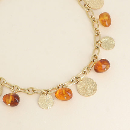 Collier Mocha - perles en résine et pampilles rondes texturées