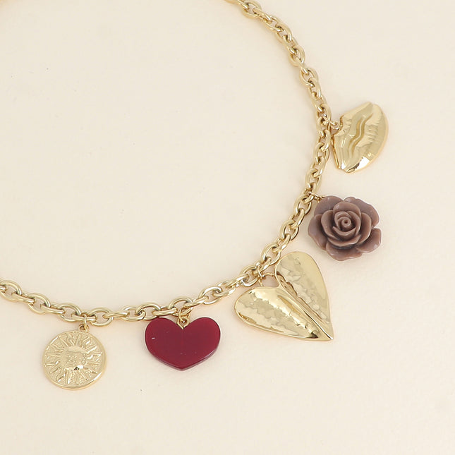 Octavie Necklace - various charms (sun, resin heart, curved heart, resin rose, mouth)