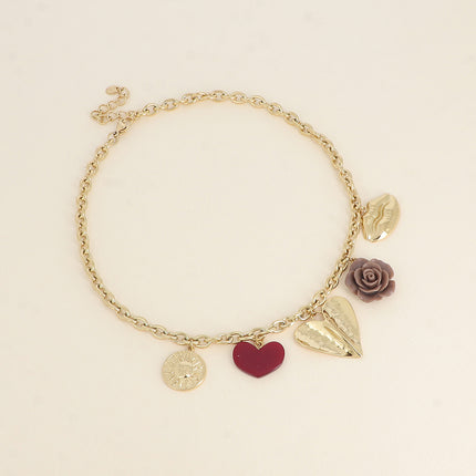 Collier Octavie - breloques diverses (soleil, coeur en résine, coeur incurvé, rose en résine, bouche)
