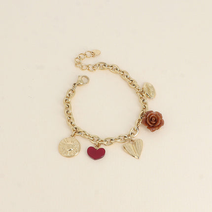 Bracelet Octavie - breloques diverses (soleil, coeur en résine, coeur incurvé, rose en résine, bouche)