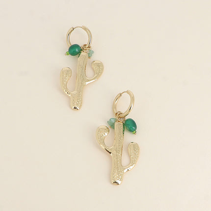 Creole earrings - Cactus and natural stones