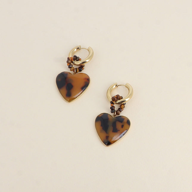 Lior Creole Earrings - natural stone ring and resin heart