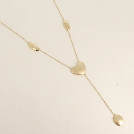 Collier Y - coeur mat et formes géométriques