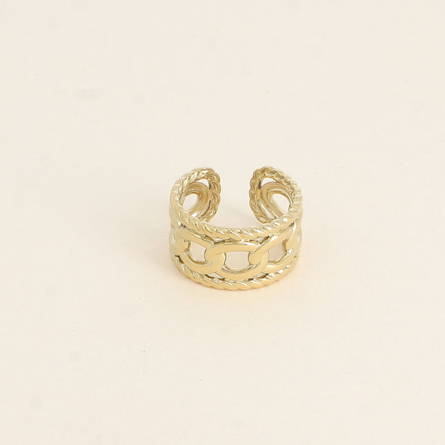 Apola wide ring - intertwined, braided and smooth lines