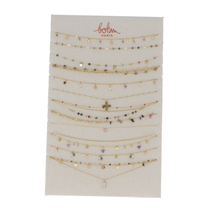 Kit de 24(12+12) colliers - doré tourmaline mix - prix moyen de 8,40€/pc - Présentoir offert
