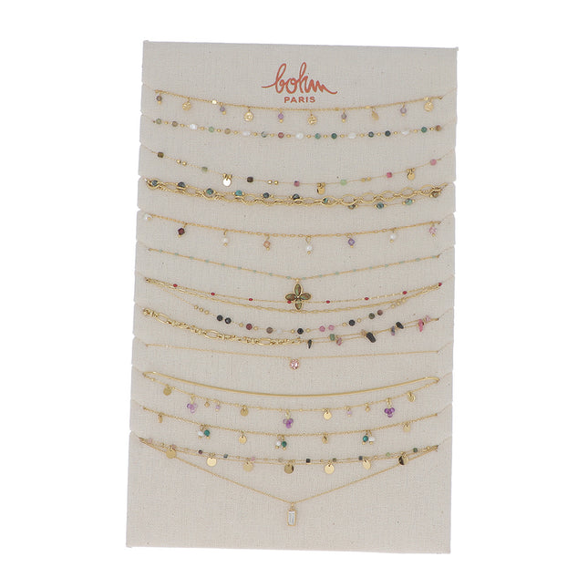 Kit de 24(12+12) colliers - doré tourmaline mix - prix moyen de 8,40€/pc - Présentoir offert