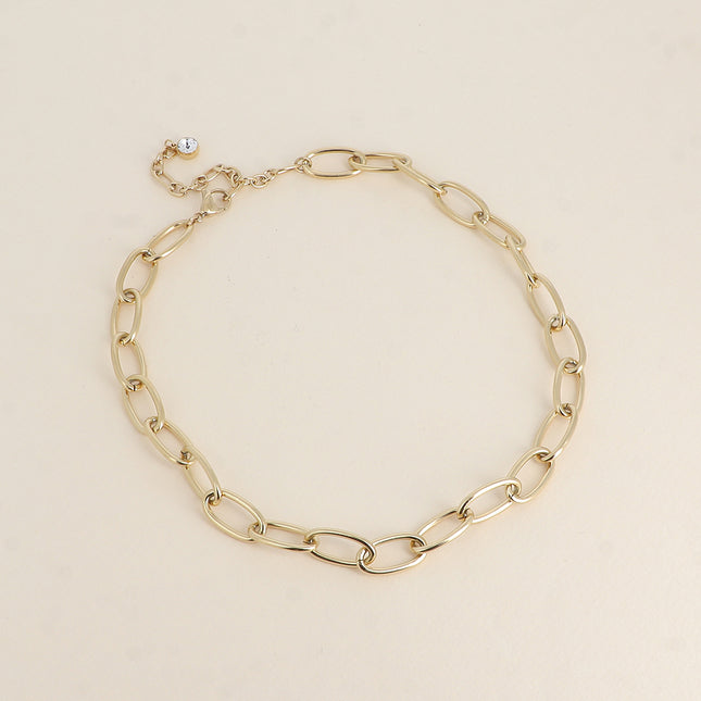 Necklace - chain with wide oval rings and cut crystal