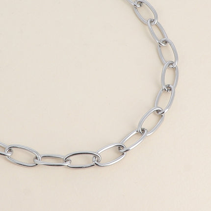 Collier - maille aux anneaux ovales larges et cristal taillé