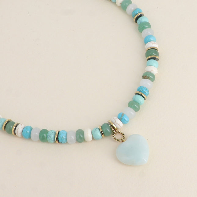 Necklace on a thread - natural stones and rondelles, heart pendant