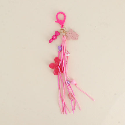 Porte-clé fait-main - perles, fleur en résine, coeurs et cordons