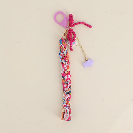 Porte-clé fait-main - noeud en perles, perle Love coeur, poisson et cordon tressé