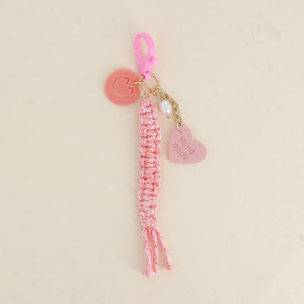 Porte-clé fait-main - coeur sur simili cuir, smiley en résine, perles et cordon tressé
