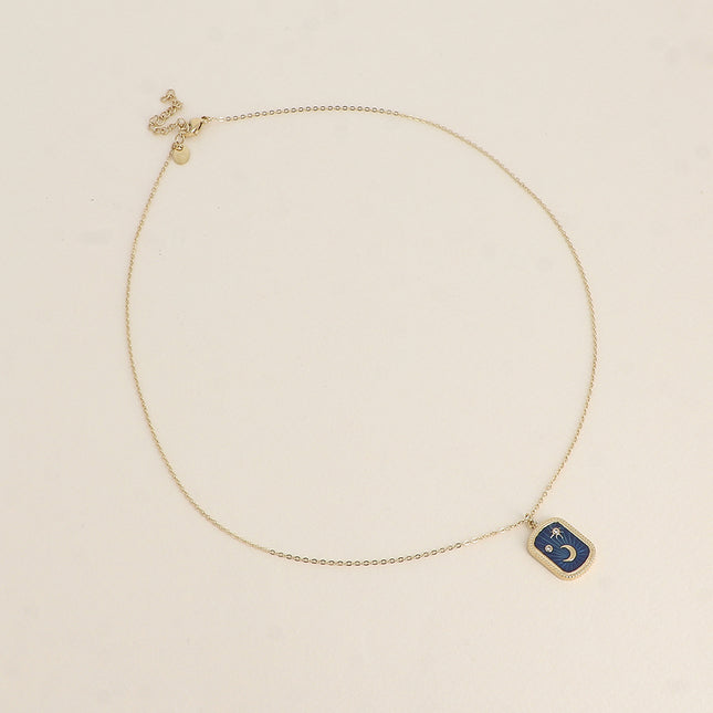 Aquila Necklace - enamel plaque with moon, stars and cubic zirconia