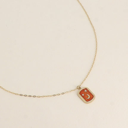 Collier Aquila - plaquette en émail avec lune, étoiles et oxydes de zirconium