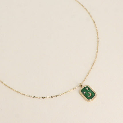 Collier Aquila - plaquette en émail avec lune, étoiles et oxydes de zirconium