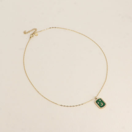 Collier Aquila - plaquette en émail avec lune, étoiles et oxydes de zirconium