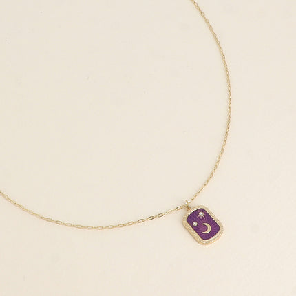 Collier Aquila - plaquette en émail avec lune, étoiles et oxydes de zirconium