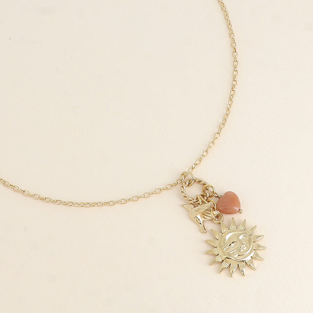 Necklace - 3 pieces (eclipse, sun, moon, heart pearl and bird)