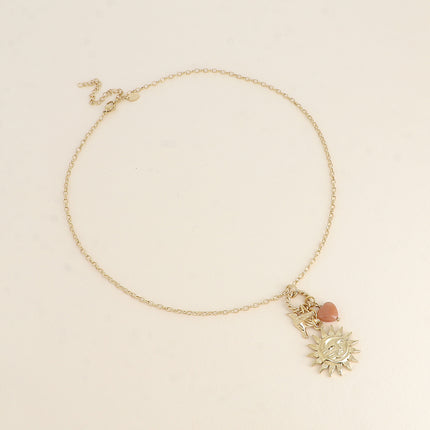 Collier - 3 pièces (éclipse, soleil, lune, perle coeur et oiseau)