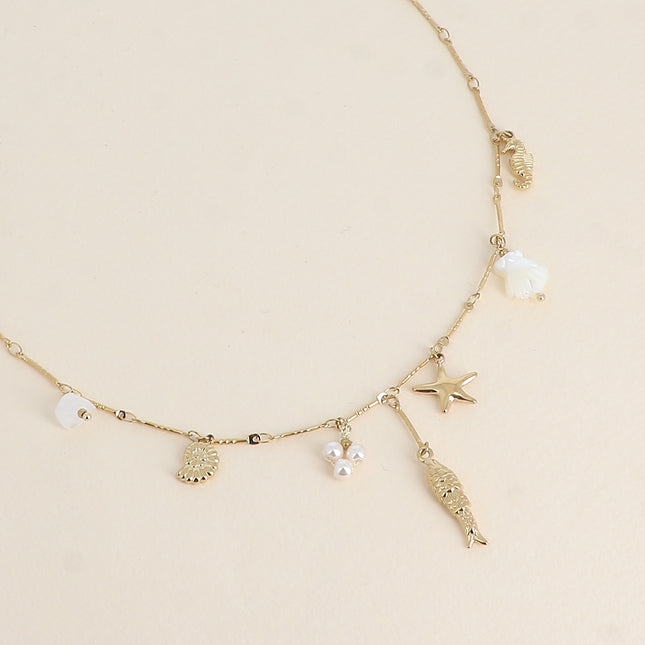 Necklace - marine-themed charms (resin beads, starfish, fish, seashells and seahorse)