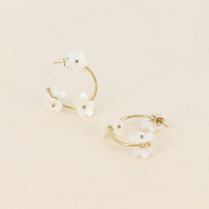 Creole earrings - 3 parts with floral resin decoration