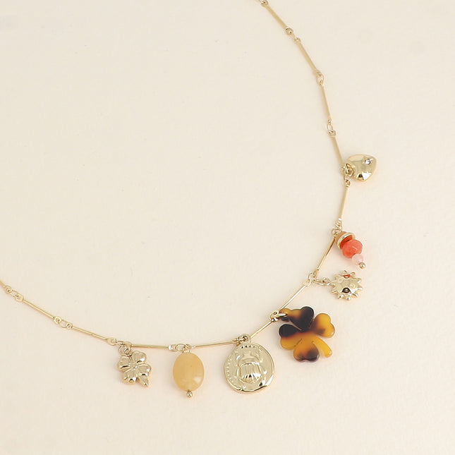 Necklace - pendants (natural stones, scarab, sun, resin leopard clover, clover)