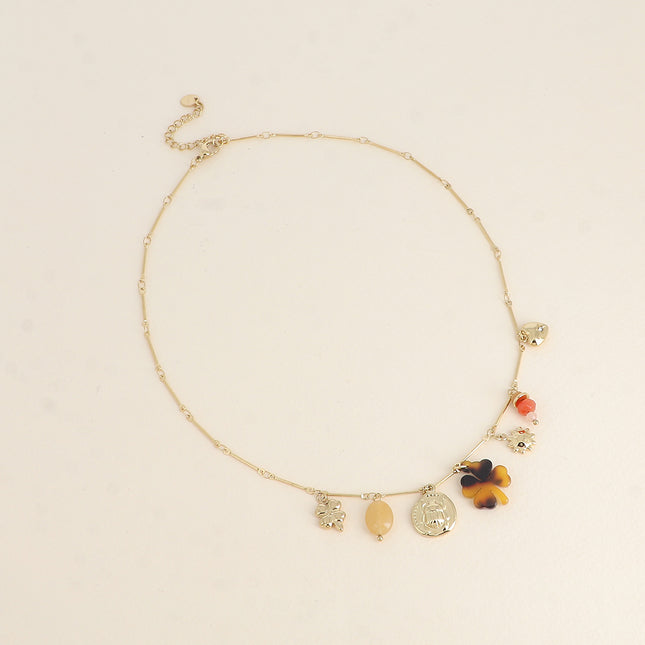 Necklace - pendants (natural stones, scarab, sun, resin leopard clover, clover)