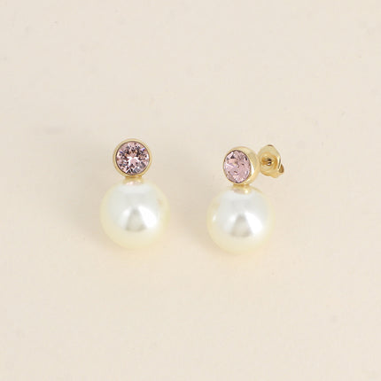 Boucles puces - cristal SS29 et boule en résine blanche nacrée