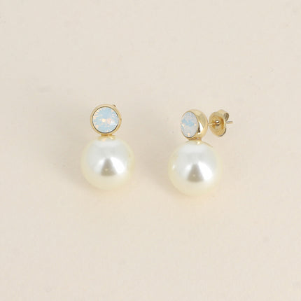 Boucles puces - cristal SS29 et boule en résine blanche nacrée