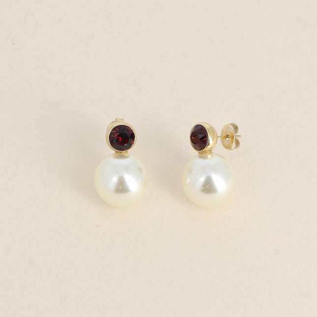 Boucles puces - cristal SS29 et boule en résine blanche nacrée
