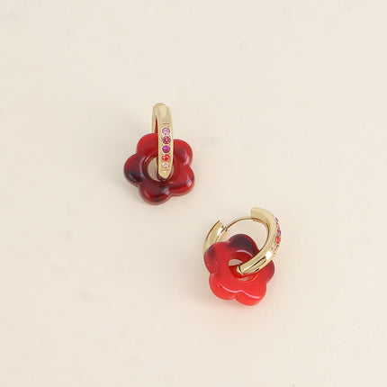 Créoles - anneau avec 5 oxydes de zirconium et fleur en résine
