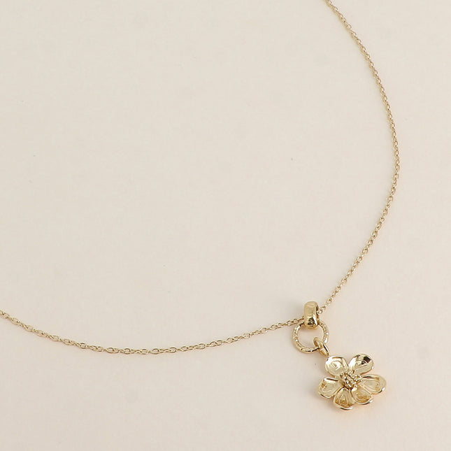 Collier - anneau texturé et fleur 40+5CM